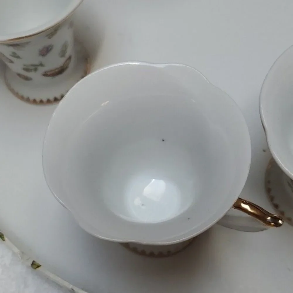 Porcelain Demitasse Teacups Saucers Butterflies (6) ITALIAN DESIGN CERAMICS vtg